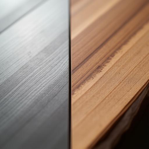 Close-up of high-grade stainless steel and hinoki wood.